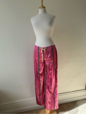 Vintage Y2K Silk & Satin Stripe Pajama Pants Pink Lounge Bedtime Stories